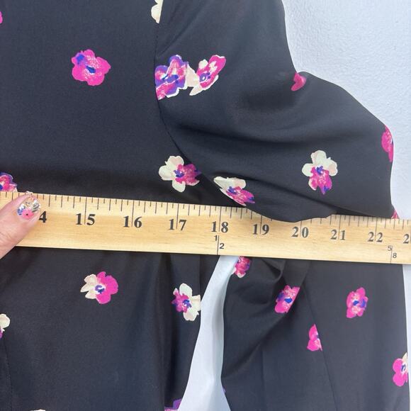 Rebecca Taylor Blouse Black Pink 6 Floriana Long Sleeve Silk Feminine Floral Top - Picture 4 of 15